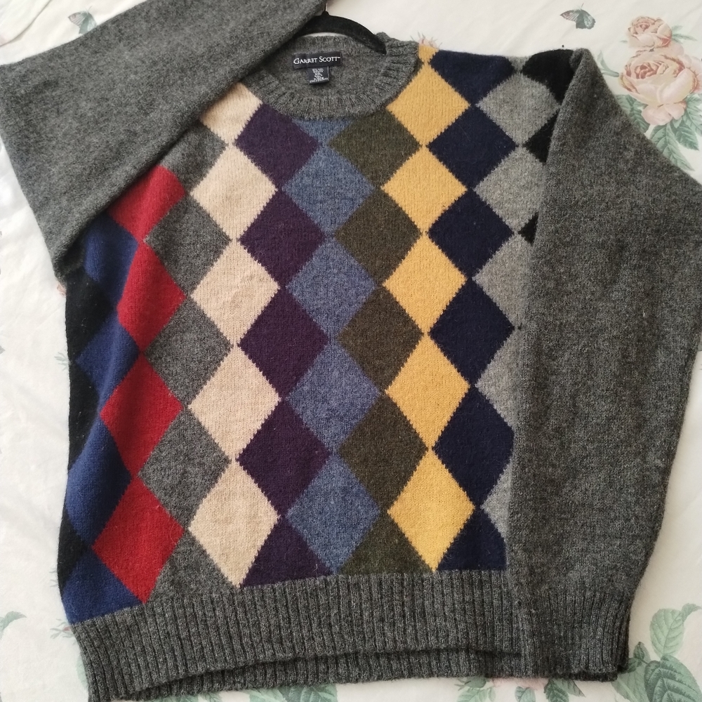 Men's Multicolored Argyle Shetland Wool Sweater by Garret Scott